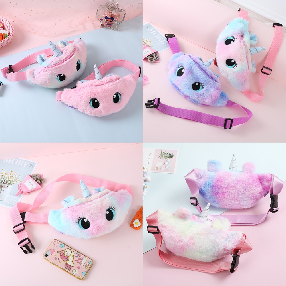 Unicorn Kitty Pony Gradient Color Waist Wallet Card Package Anime Cartoon Coin Purse Travel Chest Bag Kids Plush Toys Belt