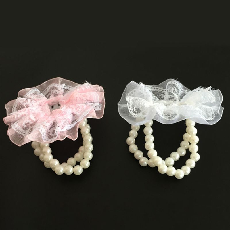 Women Bridesmaid Girl Wedding Wrist Corsage Artificial Pearl Beads Net Yarn Flower Bracelet Wristband Prom Party Decor DIY