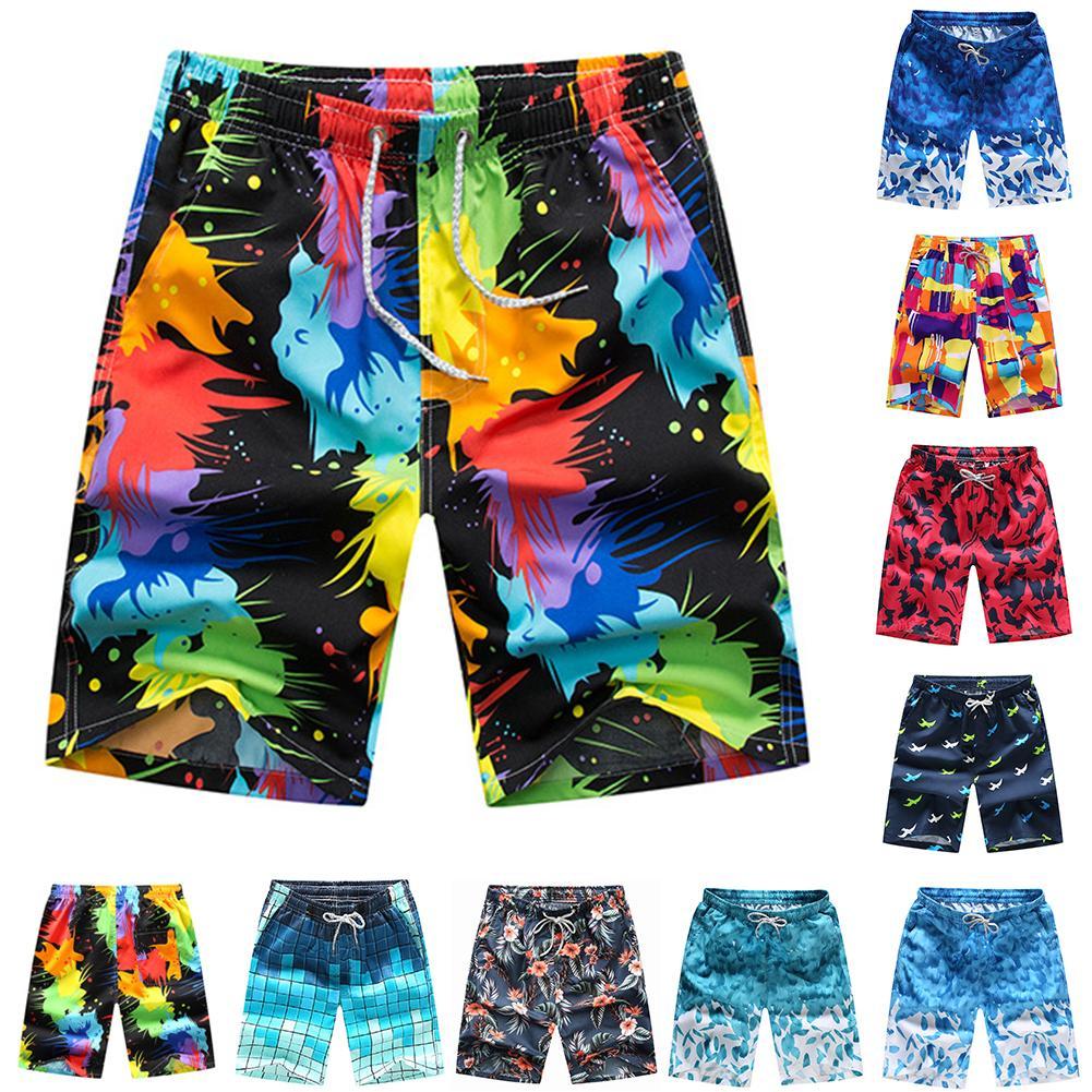 Plus Size Summer Beach Shorts Pants Men Colorful Drawstring Swimming Trunks