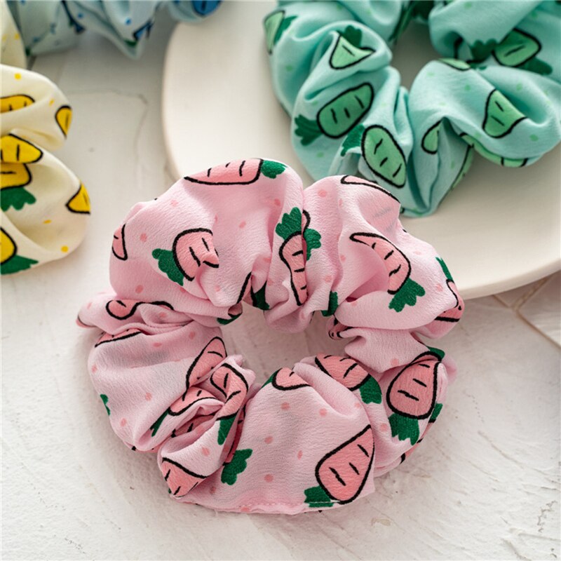 1PC Spring Summer Radish Print Hair Scrunchies Elastic Hair Ties Bands Women Sweet Rubber Bands Ponytail Holder Hair Accessories