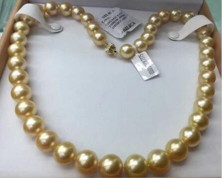 noble jewelry 12-15mm natural south sea gold pearl necklace 14 K gold
