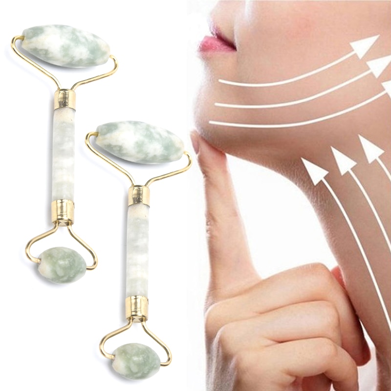 Facial Massage Roller Guasha Board Double Heads Natural Jade Stone Face Lift Body Skin Relaxation Slimming Beauty Neck Thin Lift