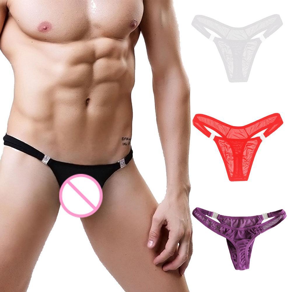 Sexy Swimsuit Breathable Ultra Thin Sexy Underwear Men Thongs Low Waist Elastic Mesh Panties U Convex Design Spa Swimming Briefs