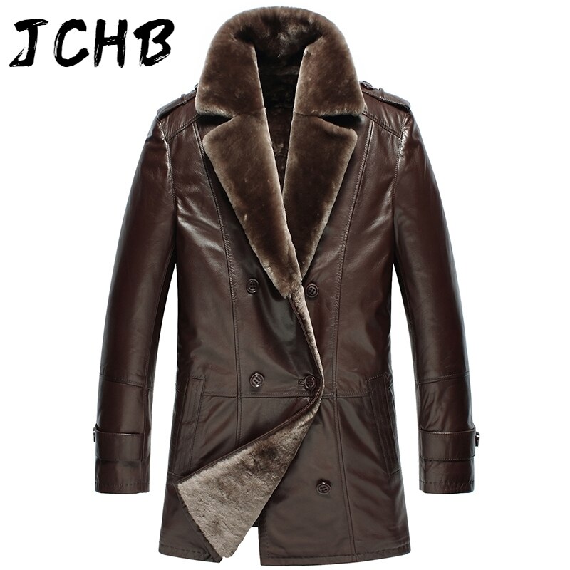 Winter JCHB Genuine Leather Jacket Men Sheep Shearling Real Fur Coat Double-breasted Sheepskin Coat 2021 N1396 KJ4284