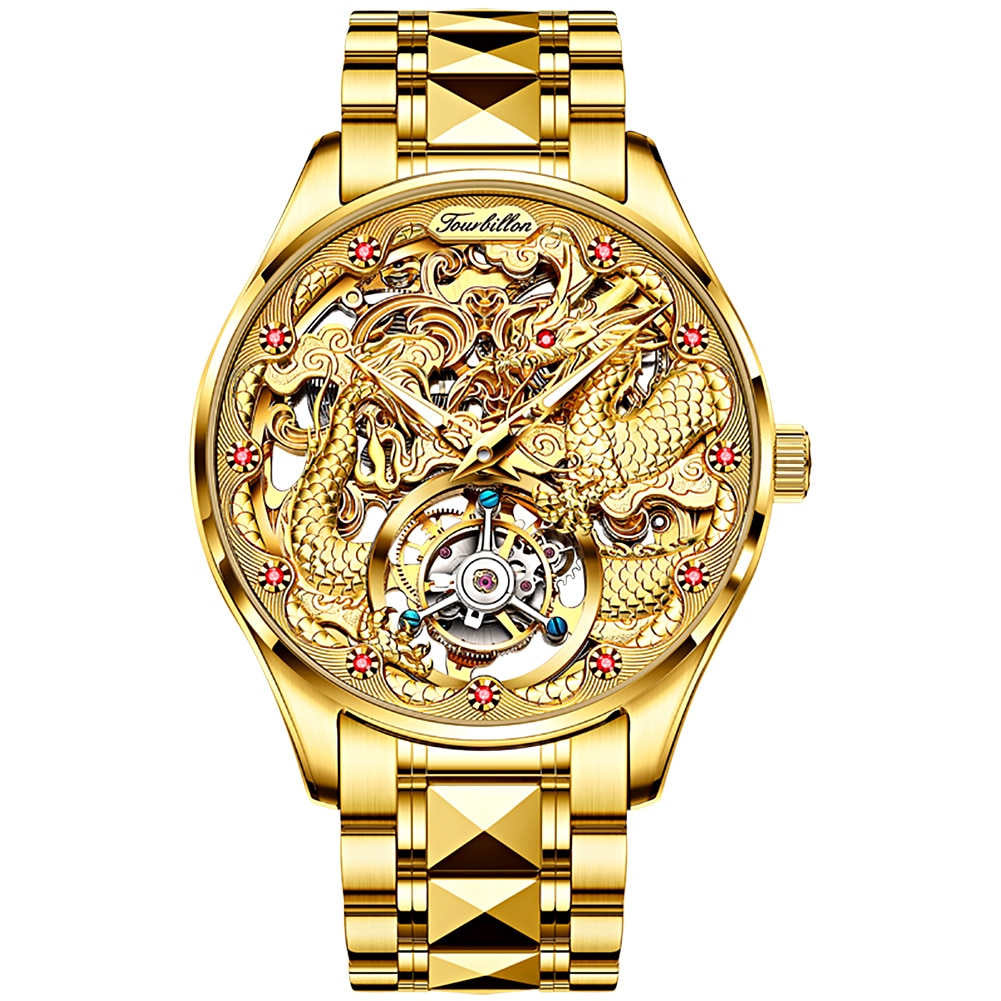 OUPINKE Men Mechanical Watches Top Brand Luxury Gold Tourbillon Watch Sapphire Waterproof Skeleton Wristwatch Relogio Masculino