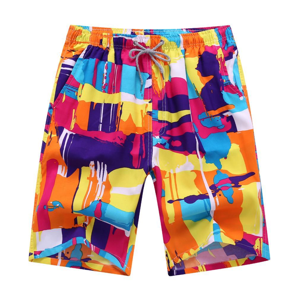 Plus Size Summer Beach Shorts Pants Men Colorful Drawstring Swimming Trunks