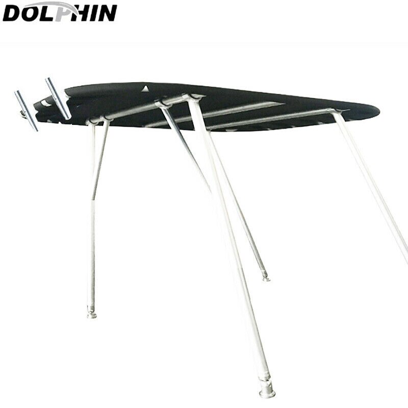 Dolphin Universal Walk Around Boat T Top Potoon Bimini TTop & Wakeboard Tower White Coated Frame w/Black Canopy