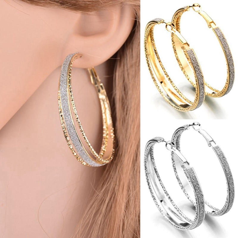 Classic Round Big Hoop Earring 1 Pair Round Loop Circle Gold And Silver Color Hoop Earring Large Size Punk Earrings For Women