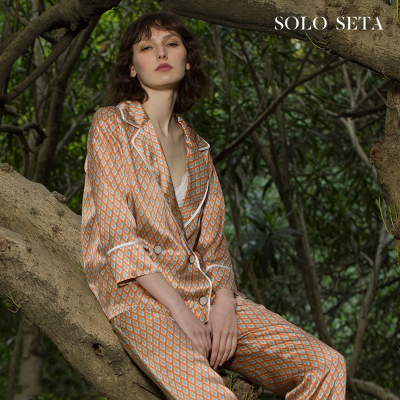 Soloseta heavy silk pajamas female two-piece 100% mulberry silk flower leisurewear can go out