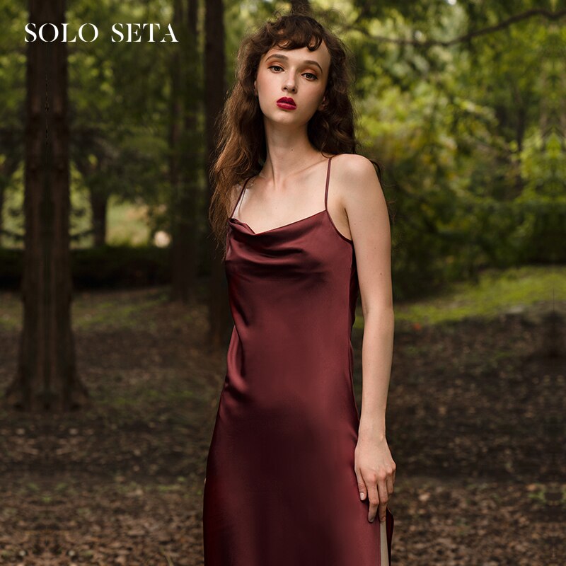 Soloseta silk condole belt nightgown sexy lady can wear outside render wind dress mulberry silk inside take on holiday