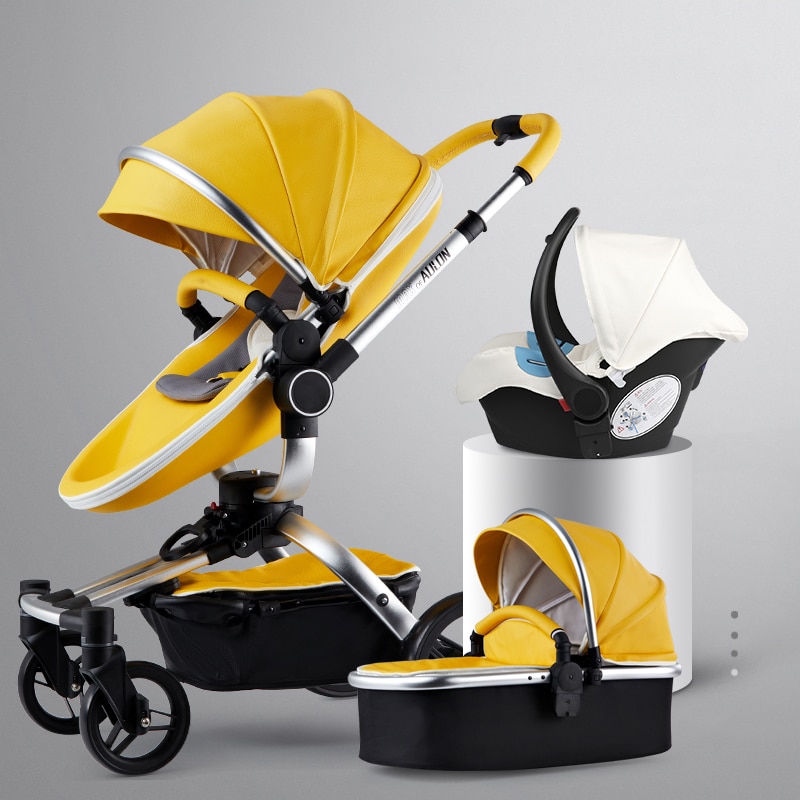 Baby stoller 3 in 1,2021 new luxury PU Baby Carriag, Folding Prams,Aluminum Frame High Landscape Car for Newborn Baby stroller