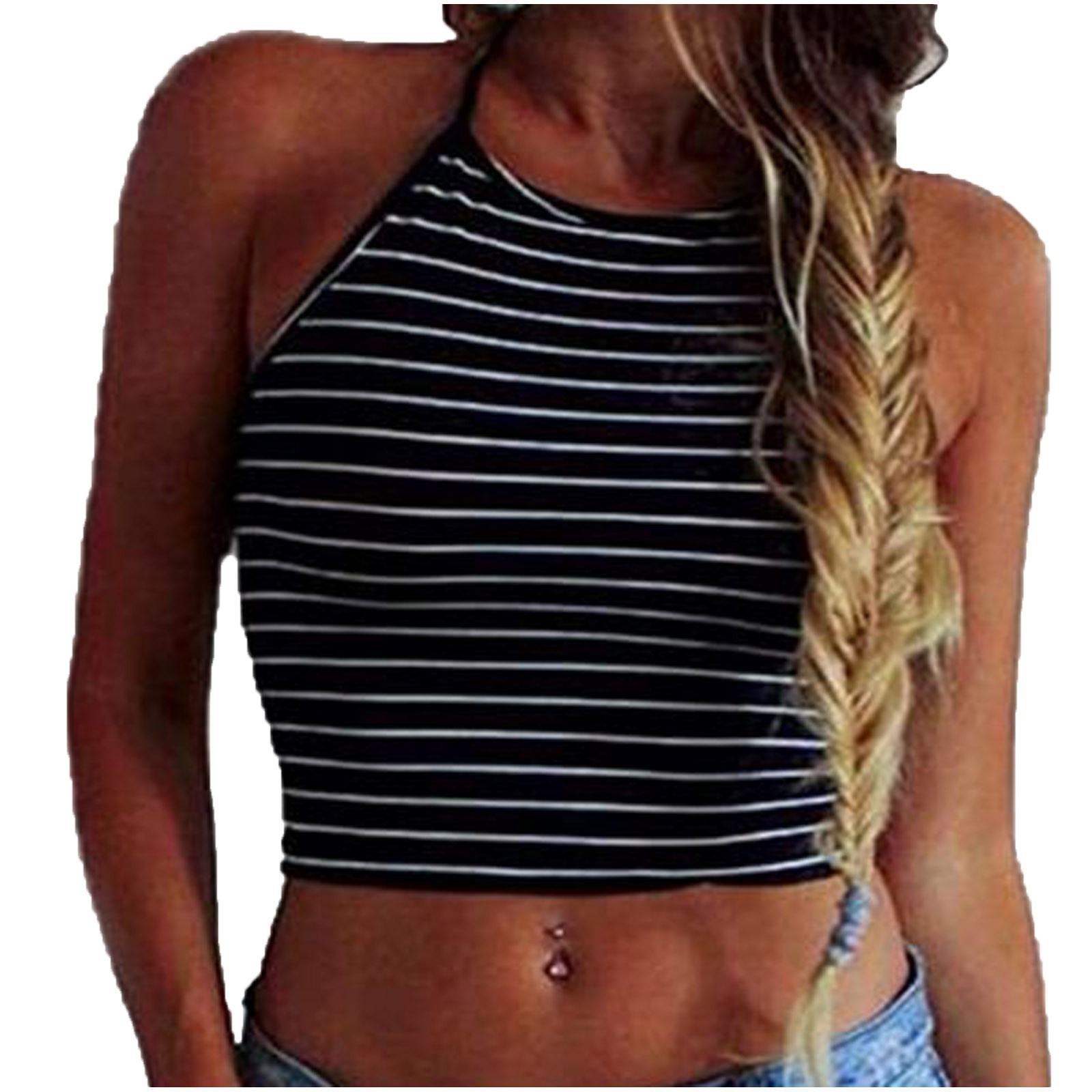 Women Black Knitted Crop Tank Tops Off Shoulder Summer Tops Female O-Neck Sleeveless Elastic Solid Crop Tops For Girl femme robe