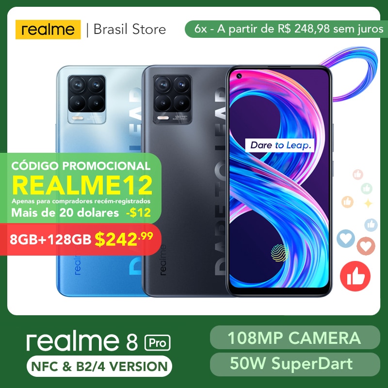 realme 8 Pro Global Version 8GB 128GB 108MP Camera 50W SuperDart Charge AMOLED Support B2/4 EU Plug Charger