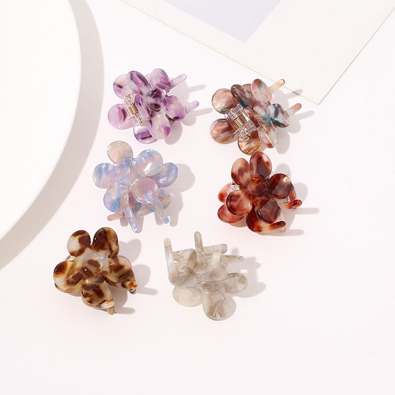 Mini Acrylic Hair Clips Crab Flower Acetate Hairpin Mini Floral Shape Hair Claw Crabs Fashion Hair Clip Girls Hair Accessories