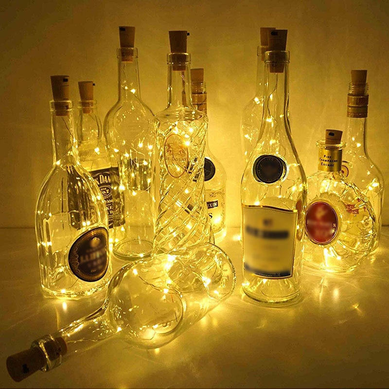 Battery Powered Wine Bottle Lights with Cork 1M/2M LED Copper Wire Colorful Fairy Lights String for Party Wedding Indoor Decor