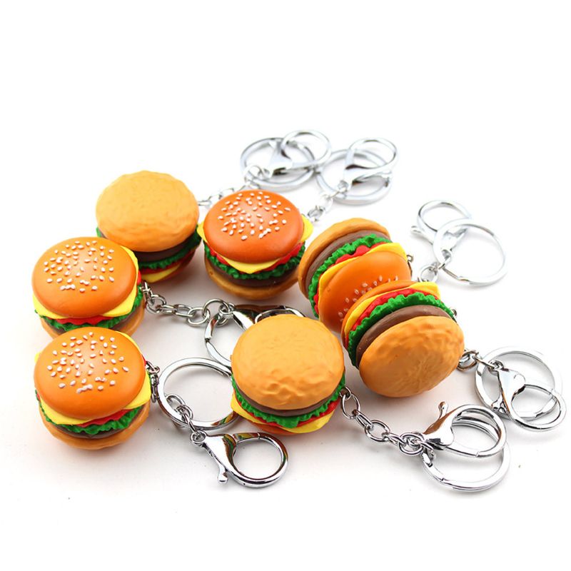 Hamburger Cheeseburger Polymer Clay Key Chain Simulation Food Pendant Keyring