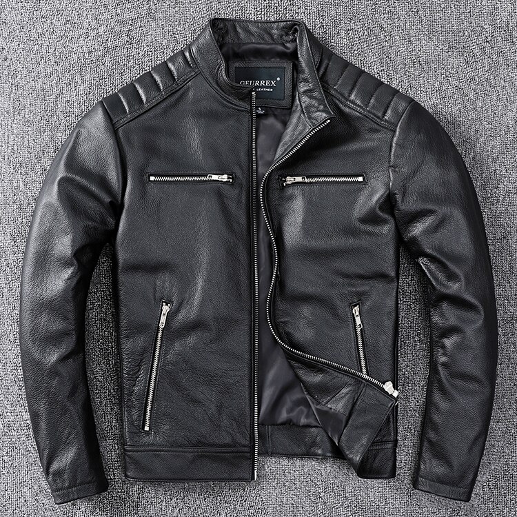 shipping.New arrival Free black coat.biker quality genuine leather Jacket,mens slim cowhide clothing.wholesales