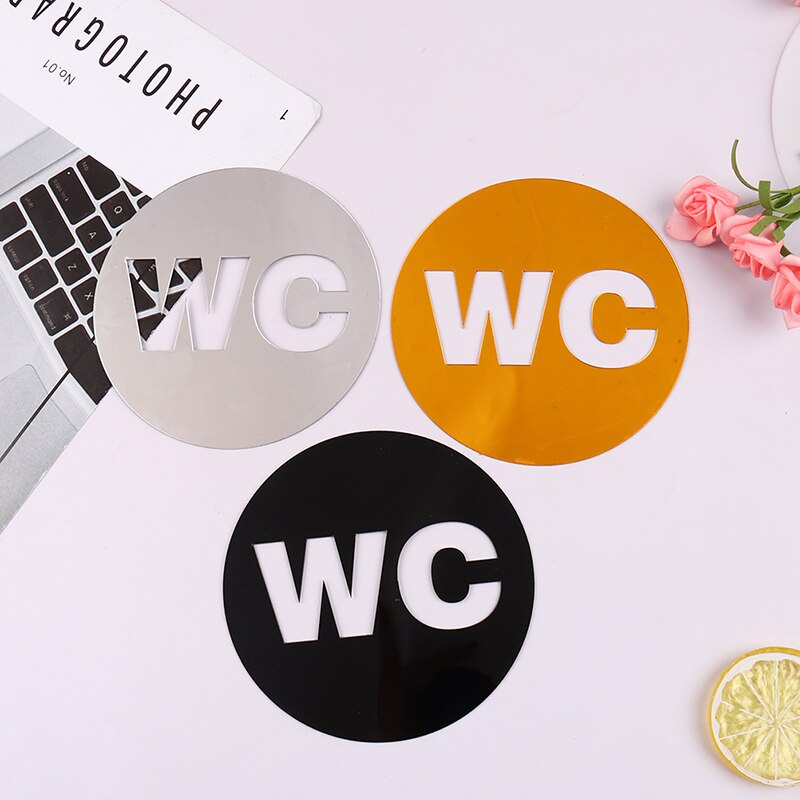 1pc WC door Sign Mirror Wall Stickers Self-adhesion Acrylic Sticker for Home