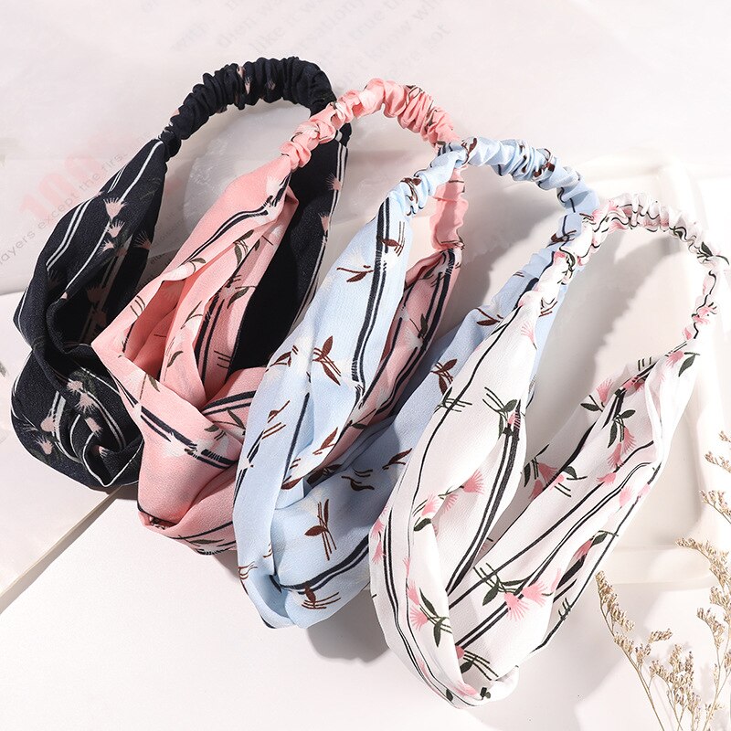 Bohemian Style Floral Print Headbands Hairbands Cross Knotted Elastic Hair Bands Women Reto Headwrap Bandage Hair Accessories