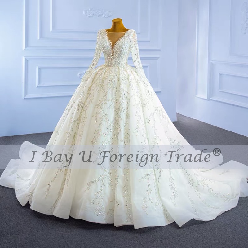 100% Real Photo Puffy Pearl Luxury Wedding Dress 2021 Princess Beaded Vestido De Novia