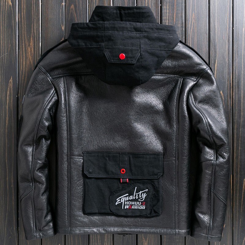 Sheepskin Fur Men Genuine Leather Motorcycle Jacket Hooded Zipper Winter Thickening Warm Sheep Wool Fur Coat High Quality Brand