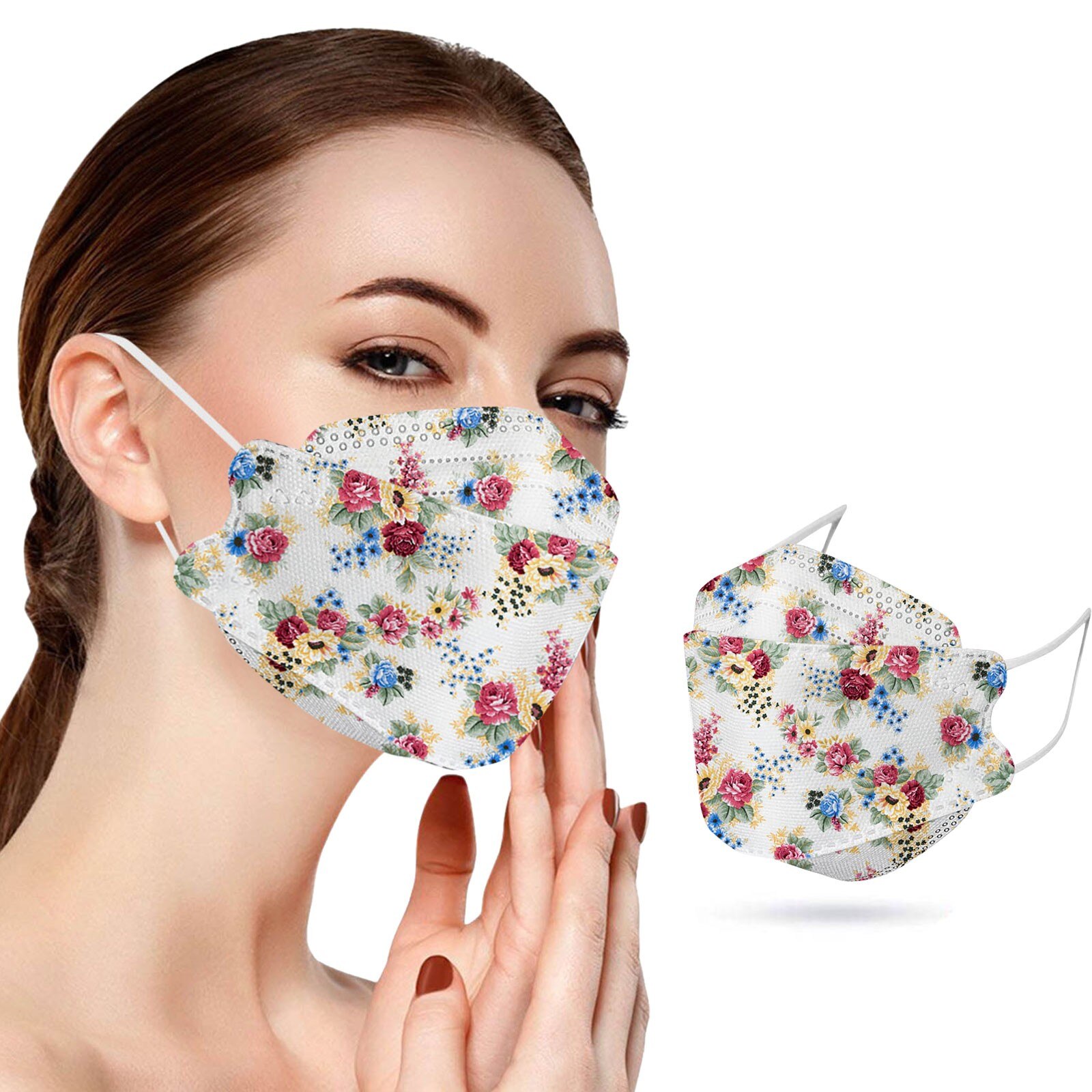 10PCS Flower Prints Mask face shield Masque Proof Protect Disposable Mask for Adults 4-Layer Ear Loop Mask Halloween Cosplay