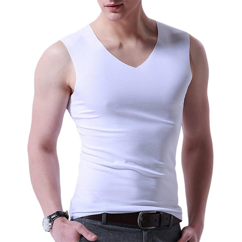 Plus Size Men Sporty Solid Color Sleeveless V Neck Slim Seamless Vest Tank Top