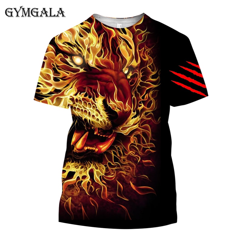 2021 hot style men's T-shirt 3D printing animal domineering three-dimensional tiger T-shirt short sleeve funny design casual top