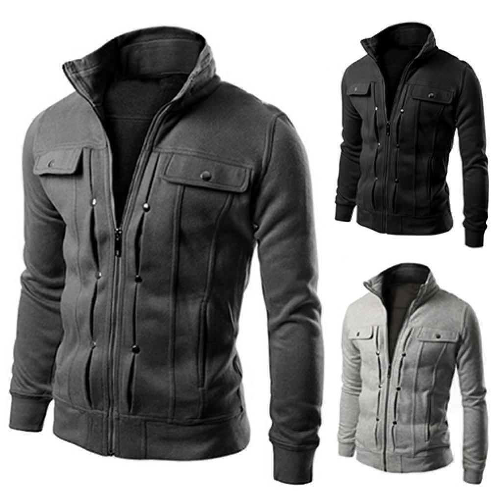 Men's Stand Collar Zipper Hoodies Sweatshirt Tracksuit Sports Casual Jacket Coat