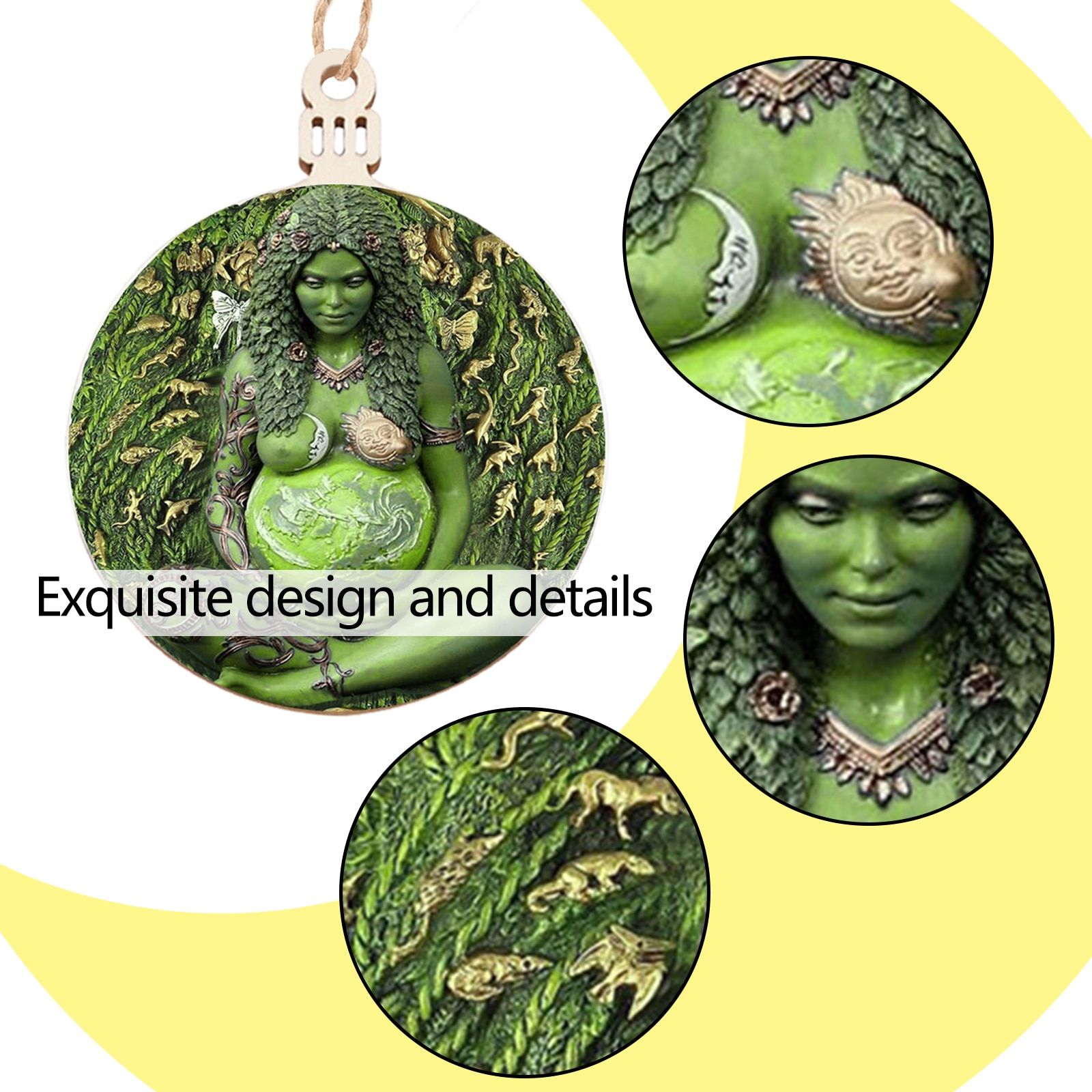 Gaia Statue Pendant Mother Earth Statue Figurine Ornaments for Car Garden Handmade DIY Toy Pendant Creative Wooden Pendant