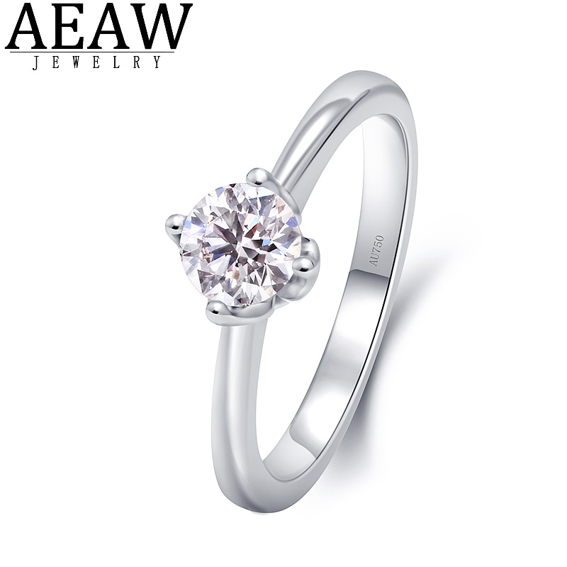 Real Diamond Ring 0.3ct carat Round Cut Engagement Ring 10K White Gold Gift for Lady Classic 4-Prong Setting Halo Style