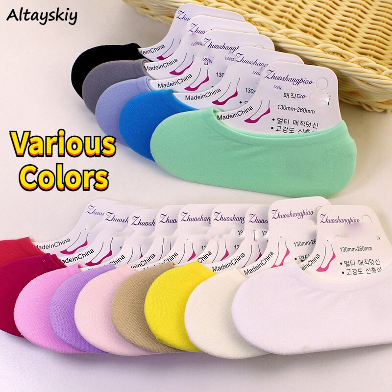 Women Sock Slippers Summer Solid Simple Candy Color All-match Invisible Female Breathable Silicone Anti-dropping Thin Breathable