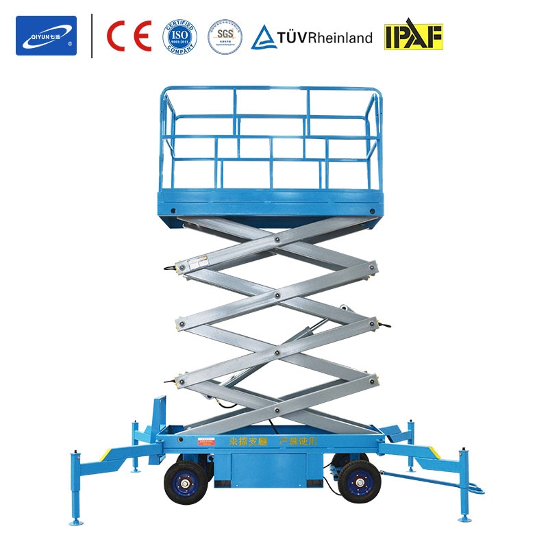 Qiyun 12m 500kg Mobile Scissor Lift for Aerial Working in Construction Building Factory Warehouses Hotels