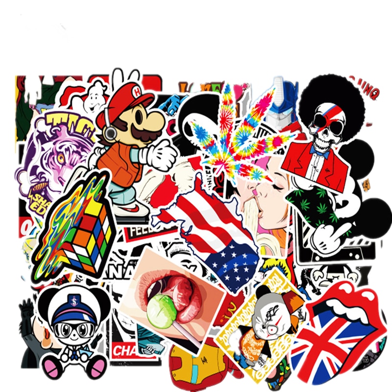 50Pcs DIY Skate Stickers Brand Waterproof PVC Mixed Cartoon Children Toy Vsco Sticker for Bike Motorcycle Laplop 2020