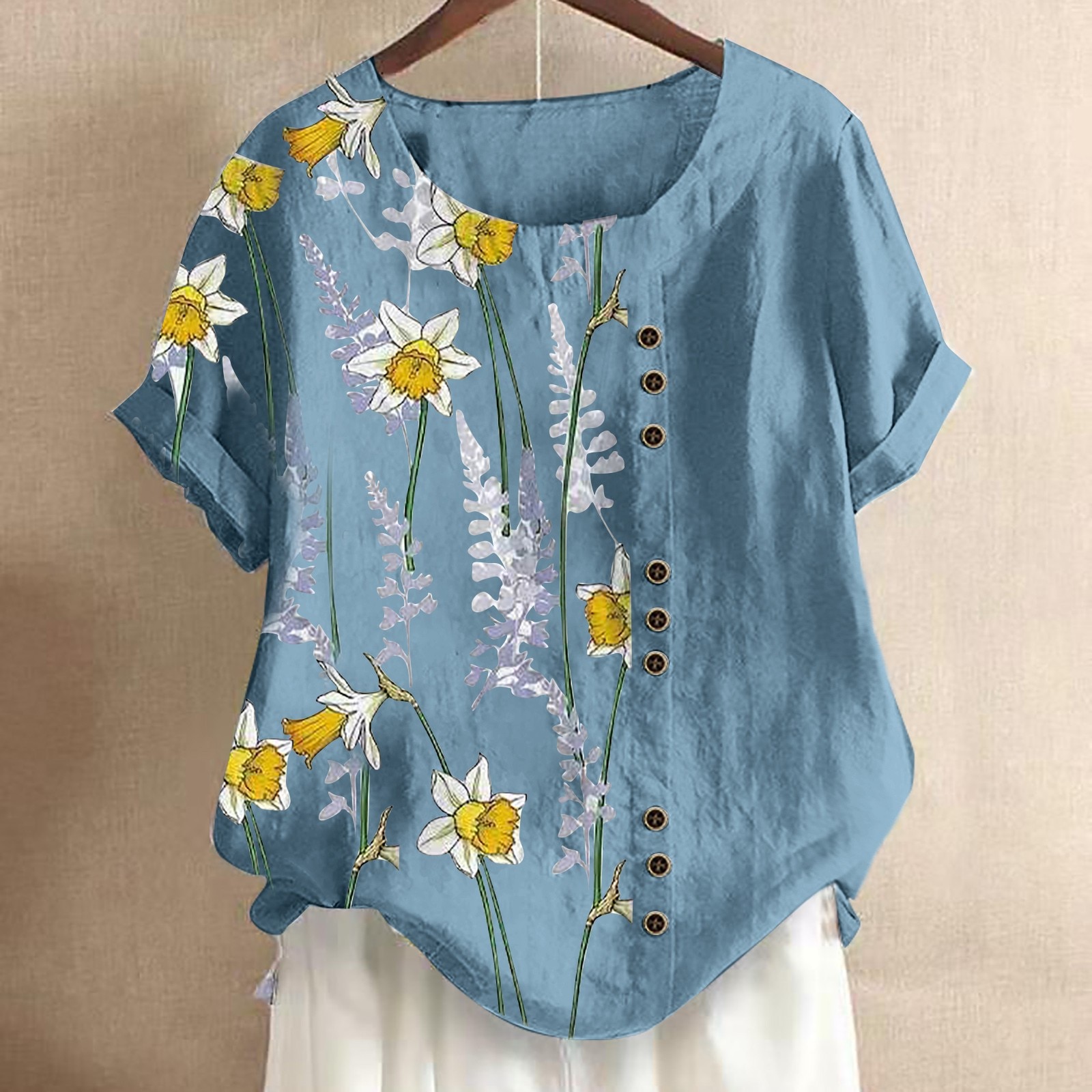 T-shirt Women's Summer Casual Round Neck Short Sleeve Flower Print Loose Shirt TopS camisetas de mujer Vintage female Clothes