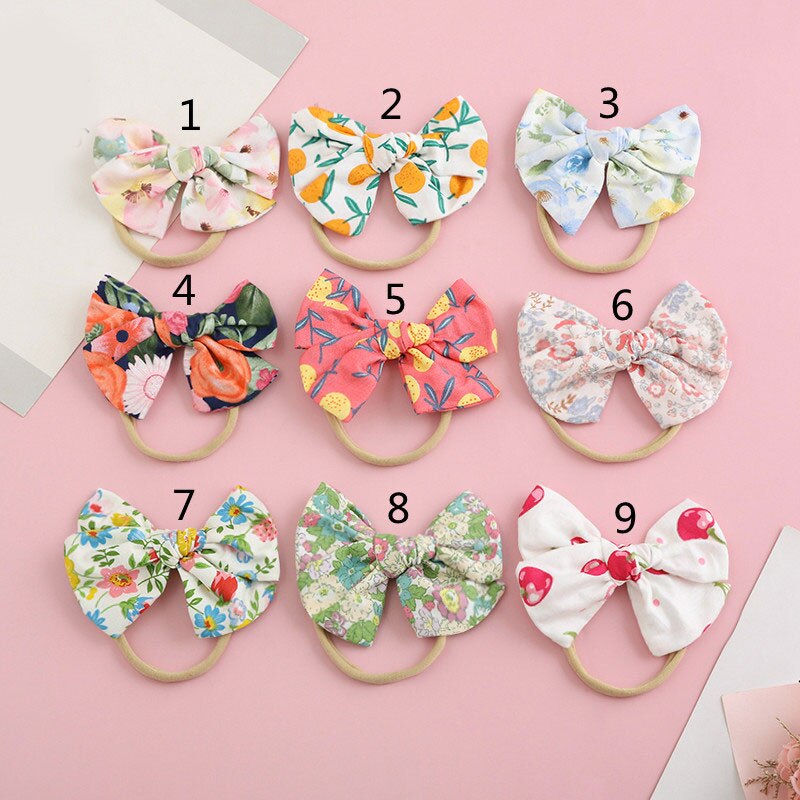 Fruit Print Infant Cute Hairband Hair Bows Baby Headbands Elastic Hair Bands Cotton Cloth Floral Hair Band Bow Hair Scrunchies