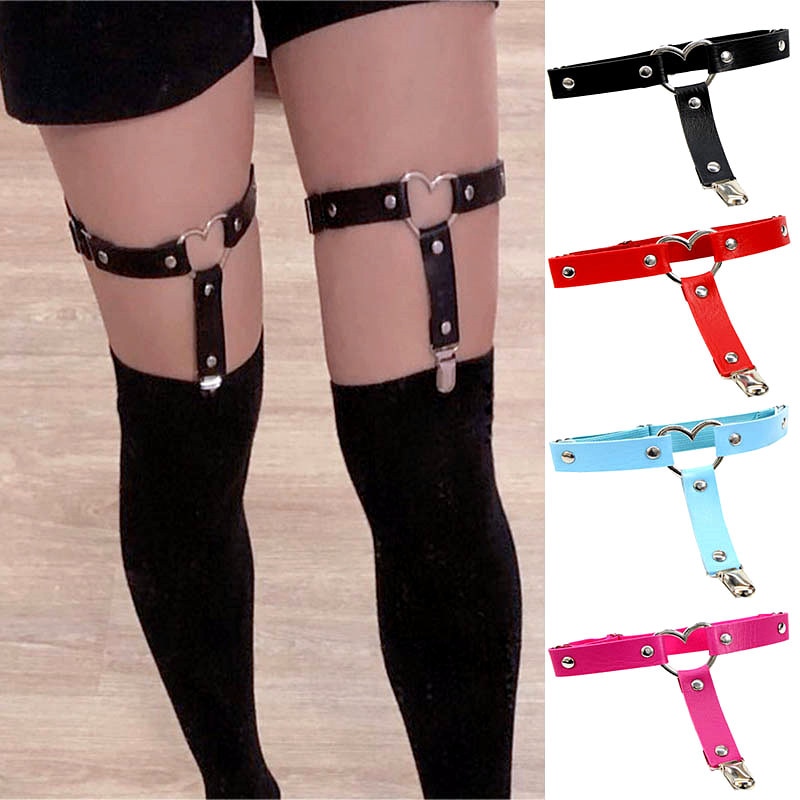 1 Pc Women Punk Heart Sexy PU Leather Garter Belt Harajuku Elasticity Body Harness Tight Suspender Leg Harness Bondage Belts