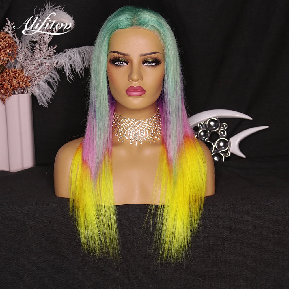 ALIFITOV Rainbow Color Lace Front Human Hair Wigs Pre Plucked Brazilian Remy Long Straight Lace Wigs for Women