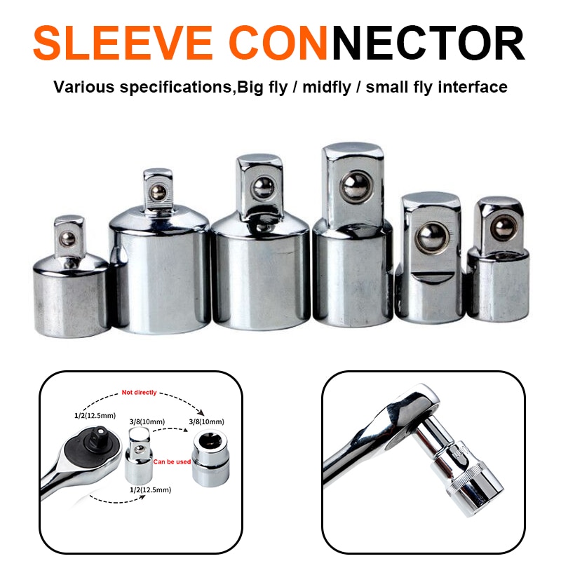 1/4" 3/8" 1/2" Ratchet Wrench Socket Converter Head Sleeve Adapter Small Socket Tools For Car Bicycle Garage Repair Tools
