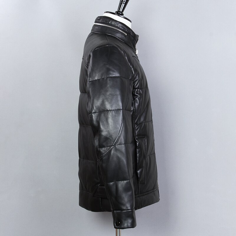 Jacket Leather Down Men Sheepskin White Duck Down Jacket Slim Stand Collar Black Winter Coat Genuine Leather Jacket