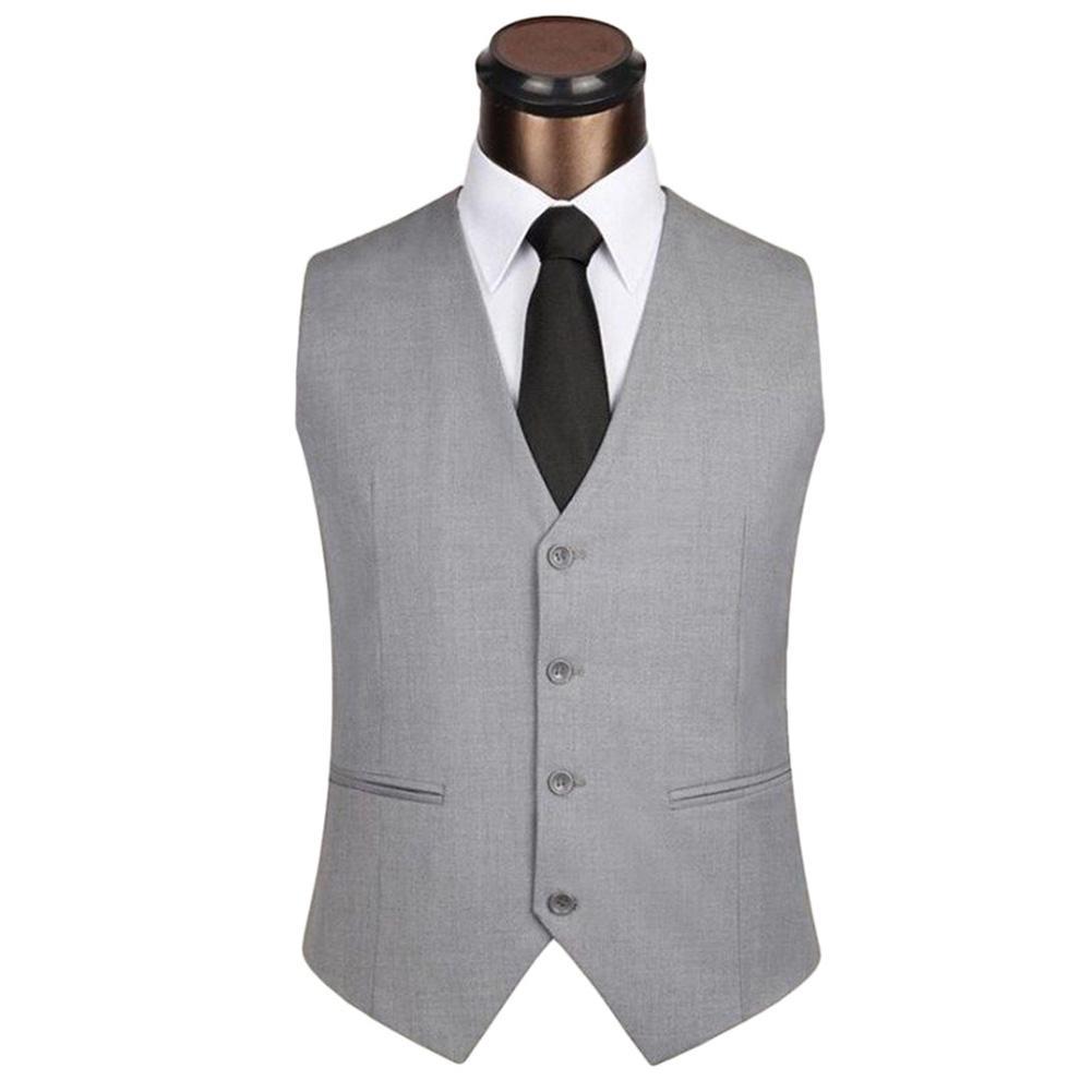 Men Solid Color Sleeveless Back Straps Single-breasted Slim Business Waistcoat