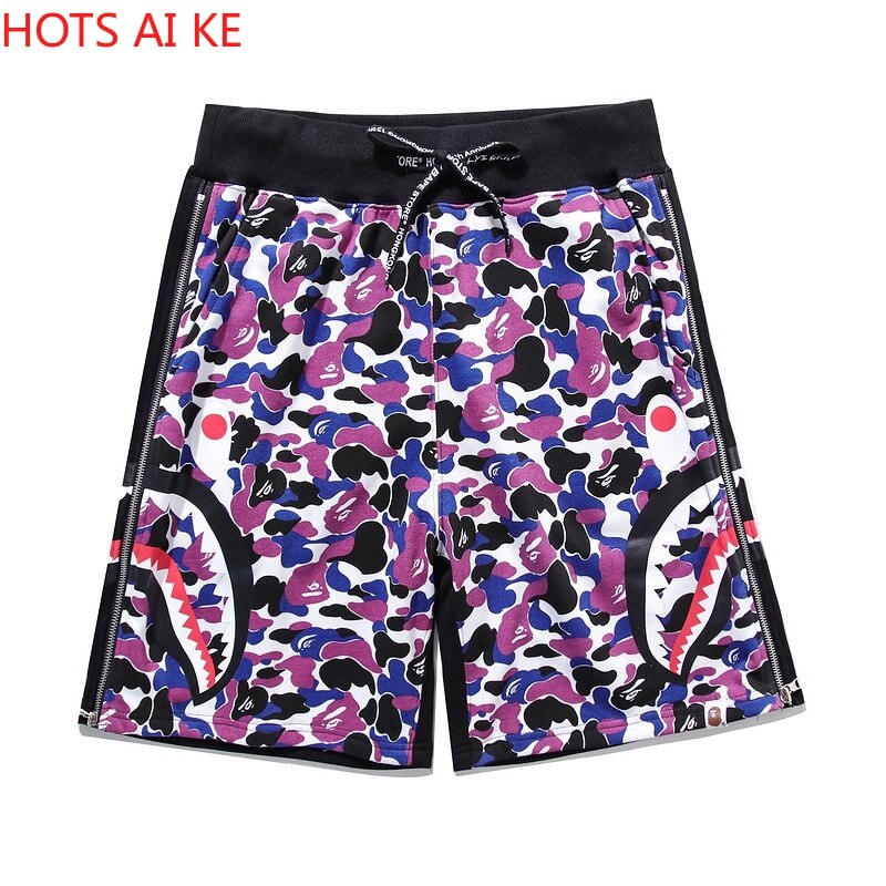 Men's Camouflage Shorts Summer Fashion Popular Logo Zipper Splicing Casual Loose Five-point Pants