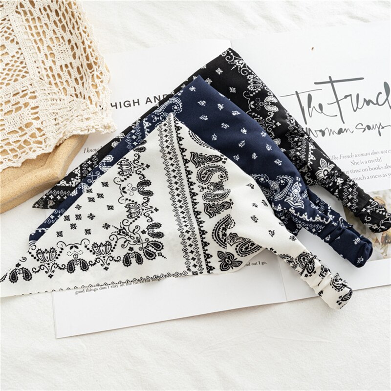 Cashew Flower Print Headband Hair Vintage Headbands For Women Girls Hair Accessories Triangle Bandanas Hairband Hair Scarf 2021