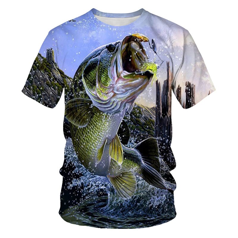 Retro T-shirt Casual Sports T-shirt Print Fish Series Cool Cool 3D Fashion Round Neck Recommended 2021 Hot Short Sleeve