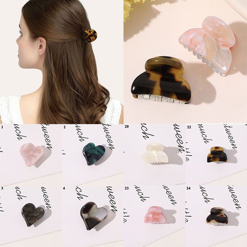 Geometric Acetate Mini Hair Claws Heart Round Semicircle Shaped HairpinsTortoiseshell Small Barrette Women Girl Hair Accessories