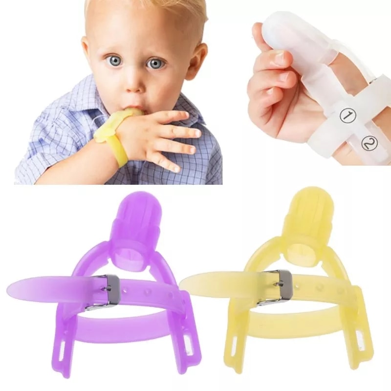 2 Colors Nontoxic Silicone Baby Kids Child Finger Guard Stop Thumb Sucking Wrist Band With packaging