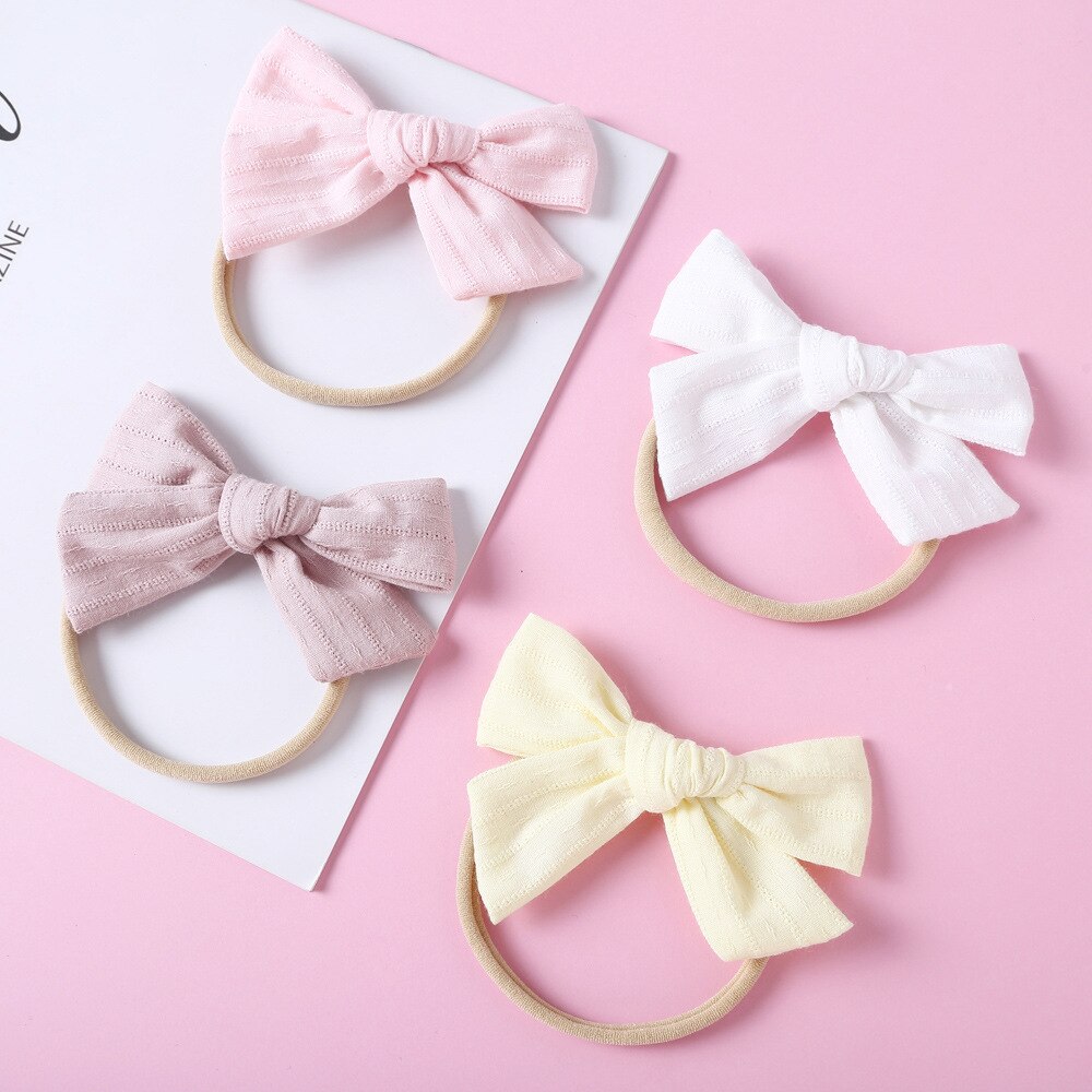 Baby Cotton Bows Hair Rope 1PC Candy Color Stripe Hair Bands Thin Nylon Infant Stripe Soft Elastic Hair Bands Headwear Wholesale
