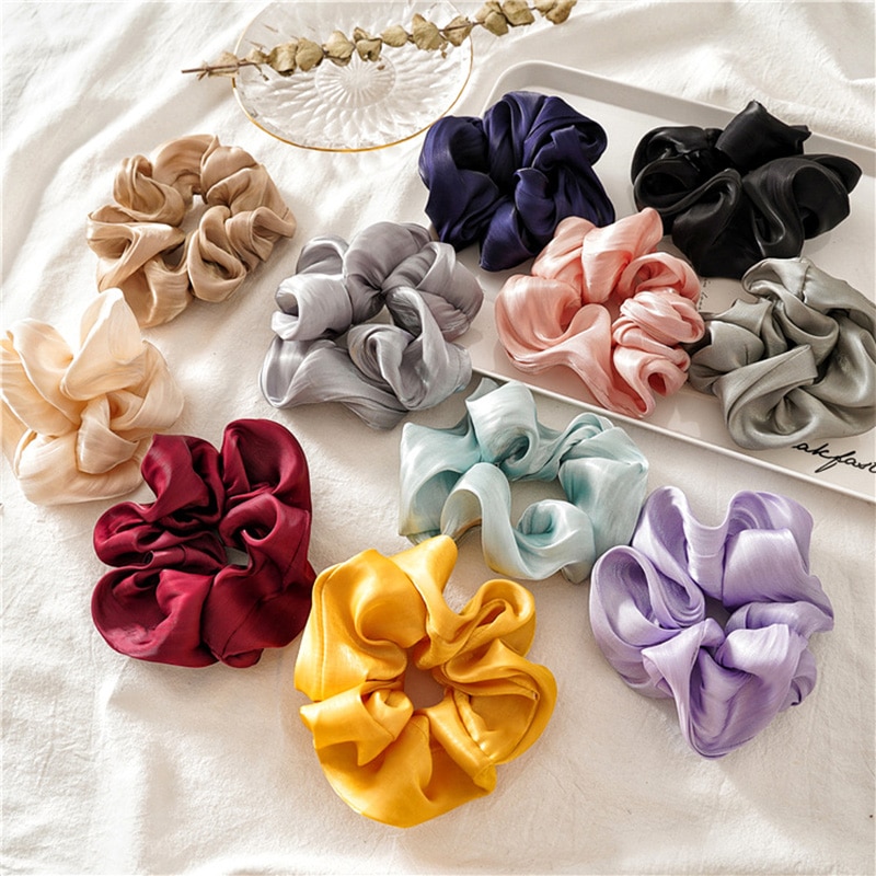 Twisted Fabric Glossy Satin Hair Scrunchies Hair Rope Elastic Rubber Bands Ponytail Holder Women Solid Color Hair Accessories