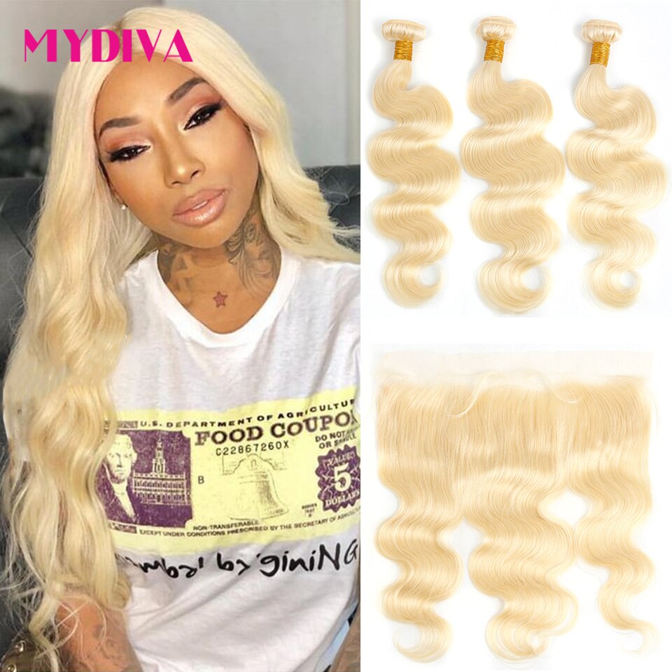 613 Bundles With Frontal Brazilian Body Wave Bundles With Frontal 13×4 Blonde Frontal Closure With Bundles 30 Inch Remy