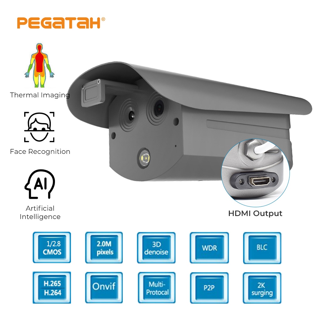 HDMI Output AI Temperature Thermal Camera Built in Black Body Face Recognition Temperature Measurement Thermal Alarm Cameras